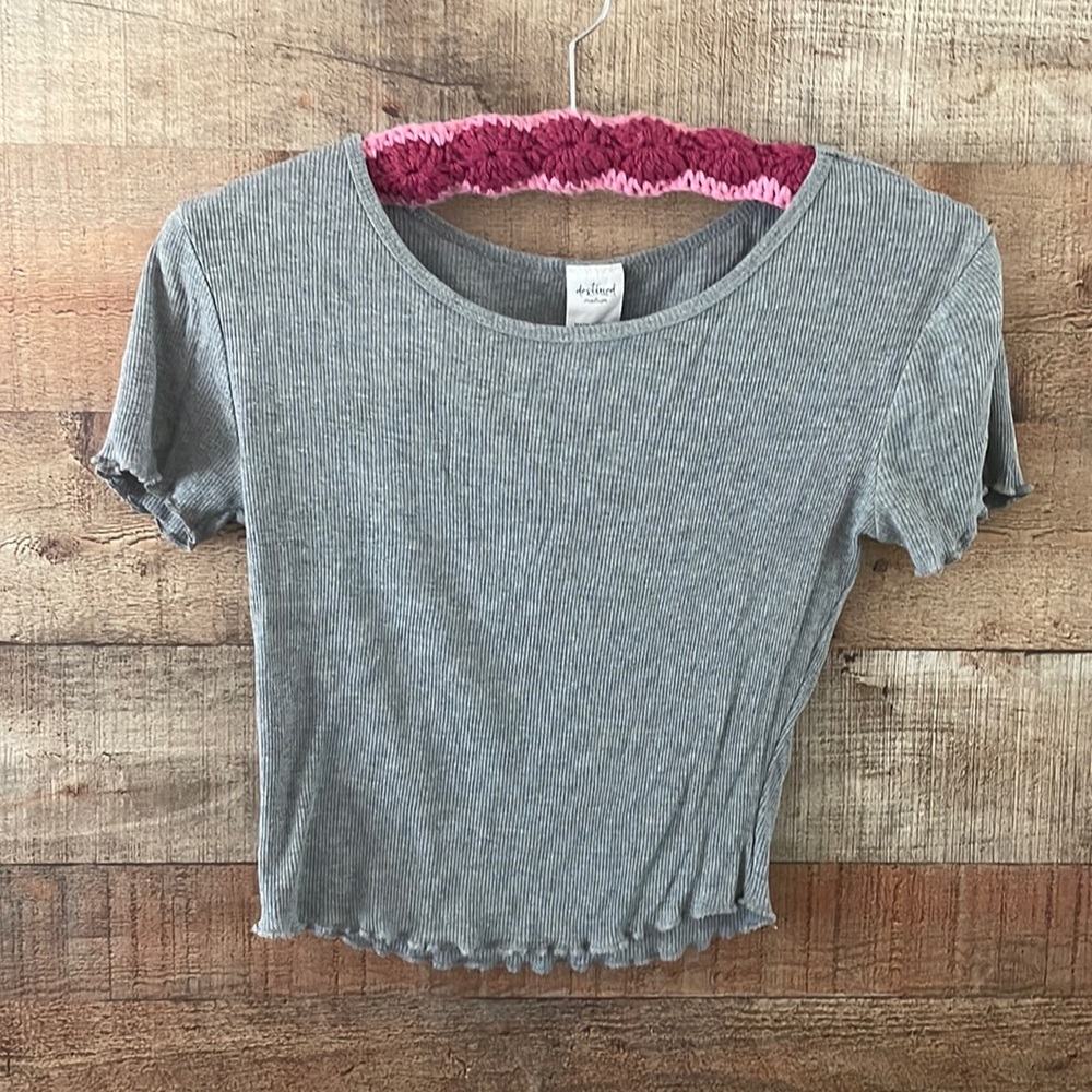 Destined Dark Gray Ruffle Crop Tee